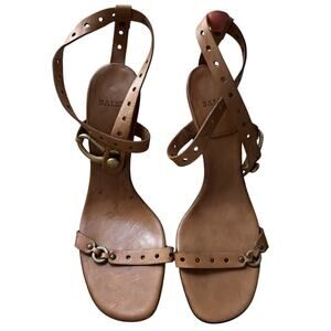 Bally Vintage Y2K Leather Tan Wrap Gladiator Heels Brass Hardware EU 39.5 US 9*